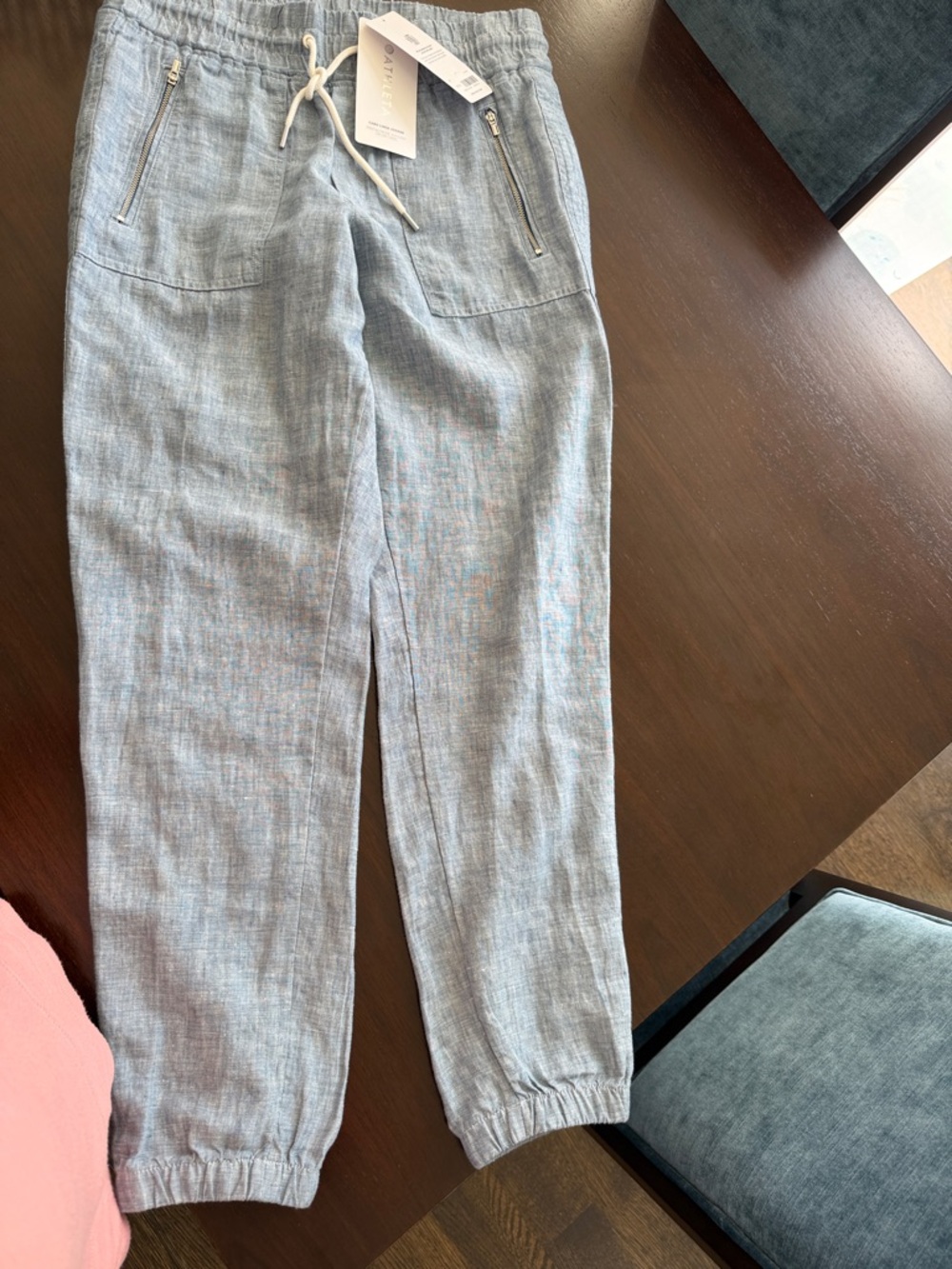 NWT Athleta Linen Lightweight Drawstring Jogger Pants - Light Blue